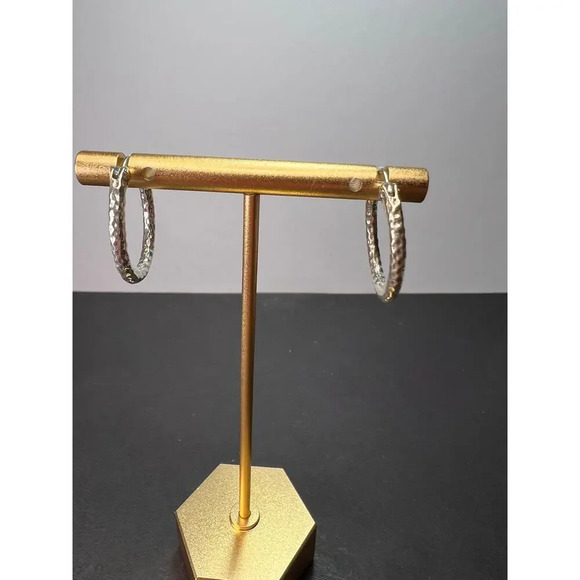 Signed Sarda sterling silver hammered hoop earrings new in bag - Picture 1 of 11